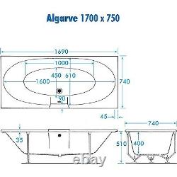 11 CHROME JET DOUBLE ENDED WHIRLPOOL -SPA-BATH -1700 x 750mm