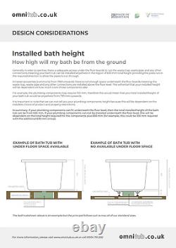 1500 L x 1050 W x 625 H. Deep Bath. Omnitub Duo Extra