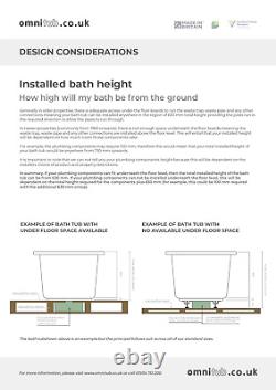 1500 L x 800 W x 625 H. Deep Bath. Omnitub Solo Ultra