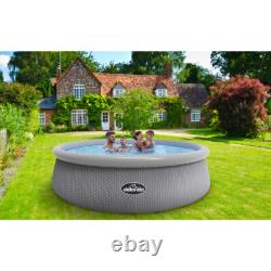 15ft Round Garden Swimming Pool & Pump 84cm Deep Kids Paddling Grey Rattan