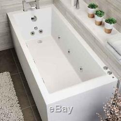 1700 x 700mm Whirlpool Bath Single Ended Square 10 Jets LED Lights Jacuzzi Style
