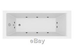1700 x 700mm Whirlpool Bath Single Ended Square 10 Jets LED Lights Jacuzzi Style