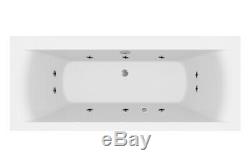 1700 x 750mm Whirlpool Bath Double Ended Square 10 Jets LED Lights Jacuzzi Style