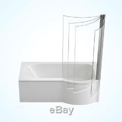 1700mm Modern P Shape Whirlpool Bath With Shower Screen & Panel Model ROME01