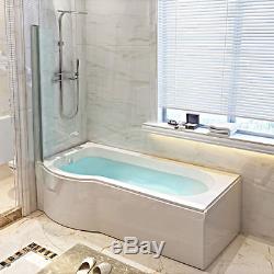 1700mm P Shape Whirlpool Shower Bath Jacuzzi Style Jets with Screen & Panel