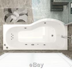 1700mm P Shape Whirlpool Shower Bath Jacuzzi Style Jets with Screen & Panel