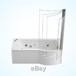 1700mm P Shaped Whirlpool Shower Bath With 9 Jet Screen Panel Right hand