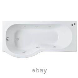 1700x850mm P Shape Whirlpool Bath 6 Jets Optional Screen Side Panel White LH RH