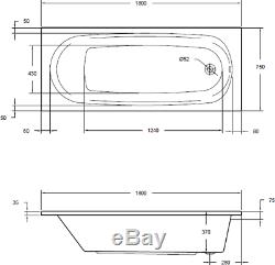 1800 x 750mm Whirlpool Bath Straight Single Ended Curved Airspa 26 Jets Jacuzzi