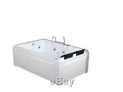 1850mm Shower Whirlpool Bath 18 JET Jacuzzi Straight Bath Tub Spa Heater + Light