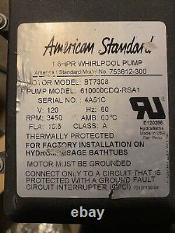 AMERICAN STANDARD Hydrabath Pump 610000CDQ-RSA1 Motor Model BT7308