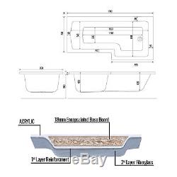 Bath Tub L shape Right Side Edge Single Ended Bathroom Gloss White 1700x850