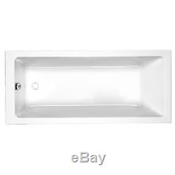 Bath tub Square Edge Single ended Bathroom Shower Gloss White 1600x700mm