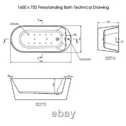 Bathroom City Freestanding Whirlpool Bath 1600 x 750mm 12 Jets Spa Bath Valencia