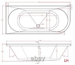 Beaufort Biscay 1700 x 750 mm J Shaped DE Whirlpool Bath 12 jet Left /Right hand