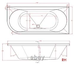 Beaufort Biscay 1700 x 750 mm J Shaped DE Whirlpool Bath 12 jet Left /Right hand