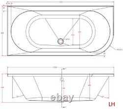 Beaufort Biscay 1700 x 800 mm J Shaped DE Whirlpool Bath 12 jets Left / Right
