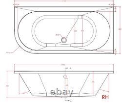 Beaufort Biscay 1700 x 800 mm J Shaped DE Whirlpool Bath 12 jets Left / Right