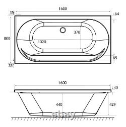 Beaufort Biscay Reef Double Ended 1600 x 800mm Bath with 12 jet Whirlpool spa