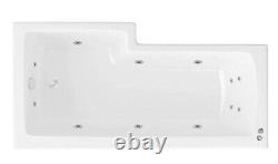 Beaufort L Shape Shower Bath 12 Jet Whirlpool Spa Bath With Panel & Screen 1500