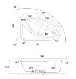 Beaufort Lundy 1500 x 1040mm 24 Jet Whirlpool / Spa Corner Bath inc Panel