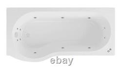 Beaufort P Shape Shower Bath 12 Jet Whirlpool Spa Bath With Panel & Screen