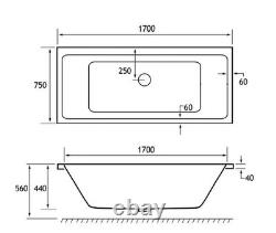 Beaufort Portland Double Ended 12 Jet 1700 x 750 mm Whirlpool Spa Bath