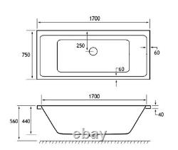 Beaufort Portland Double Ended 1700 x 750mm 24 Jet Whirlpool Bath