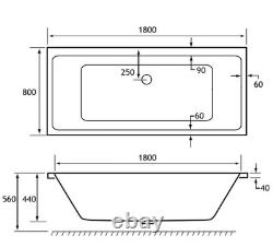 Beaufort Portland Double Ended 1800 x 800mm 24 Jet Whirlpool Bath