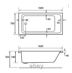 Beaufort Portland SE 12 Jet 1600 x 700 mm Single Ended Whirlpool Spa Bath