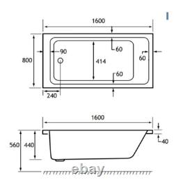Beaufort Portland SE 12 Jet 1600 x 800 mm Single Ended Whirlpool Spa Bath