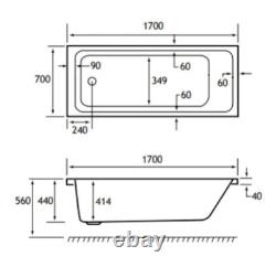 Beaufort Portland SE 12 Jet 1700 x 700 mm Single Ended Whirlpool Spa Bath
