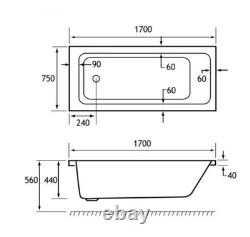 Beaufort Portland SE 12 Jet 1700 x 750 mm Single Ended Whirlpool Spa Bath