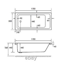 Beaufort Portland SE 12 Jet 1700 x 800 mm Single Ended Whirlpool Spa Bath