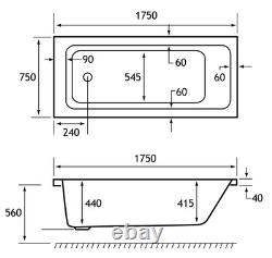 Beaufort Portland SE 12 Jet 1750 x 750 mm Single Ended Whirlpool Spa Bath