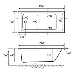 Beaufort Portland SE 24 Jet 1500 x 700 mm Single Ended Whirlpool Spa Bath