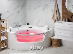 Beliani Mangle Corner Hot Tub Whirlpool Bath with Massage Jets and LED, White