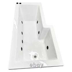 Black Whirlpool Showerbath L Shaped Spa with Black Jets and Screen Left Hand