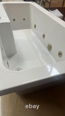 Brushed Brass Whirlpool 8 Jet L Shape Shower Bath 1700mm with Brass Bath Screen