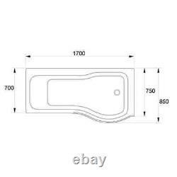 Cavalier P shape Shower Bath 6 or 8 Jet Whirlpool Spa Panel & Screen 1700/1500mm