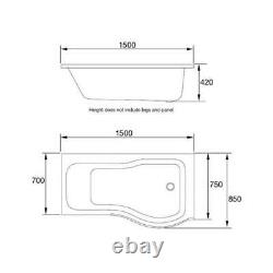 Cavalier P shape Shower Bath 6 or 8 Jet Whirlpool Spa Panel & Screen 1700/1500mm