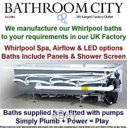 Double Ended Arm Rest Bath Spa Whirlpool Led System Panel + Glass Shower Screen