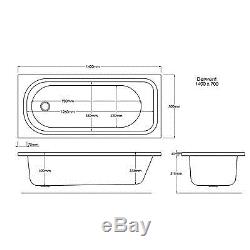 Derwent 1400 x 700mm Bath With ECO 24 Jet Whirlpool With LED Kinetic Light