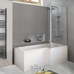 Designer L Shaped Shower Bath Square Glass Shower Screen + Front End Panel 1700R
