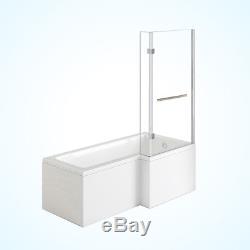 Designer L Shaped Shower Bath Square Glass Shower Screen + Front End Panel 1700R