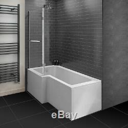 Designer Left Hand L Shaped Shower Bath 1700mm with Tub Glass Shower Screen