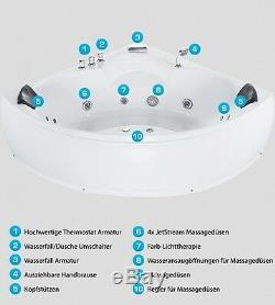 Designer Whirlpool Eck Badewanne mit Massage + LED Hot Tub Spa Luxus Eckwanne