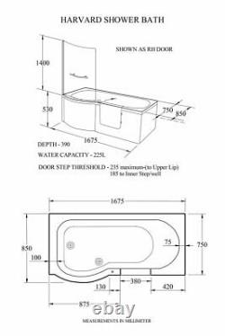 Easy Access Walk In P Shape Shower Bath with Glass Screen + Panel LH Door