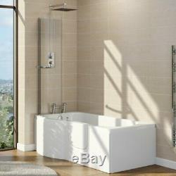 Easy Access Walk In P Shape Shower Bath with Glass Screen + Panel RH Door