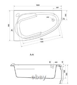 Emotion Startdust Premium Bathtub Whirlpool Right 150 x 95cm White